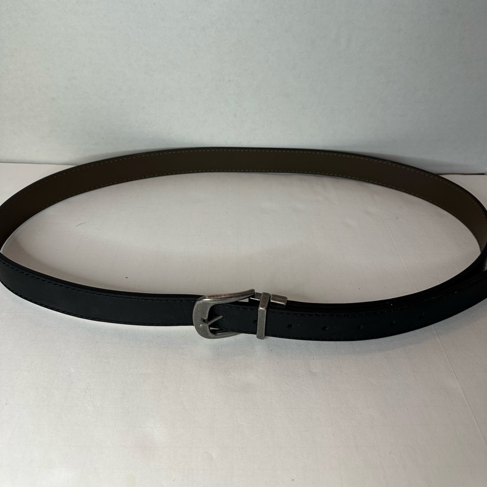 Bonded Leather Black Men’s Belt Size 48 Silver Tone Buckle